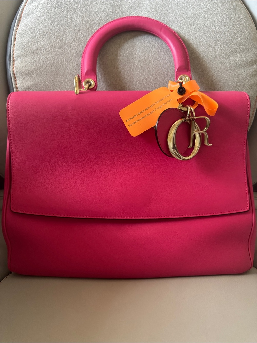 Be Dior Large Leather Top-Handle Satchel with Gold Hardware - Picture 1 of 11